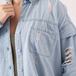 OVERSIZED DENIM SHIRT - LIGHT BLUE - JMOJO - Women's Oversize Denim Shirts