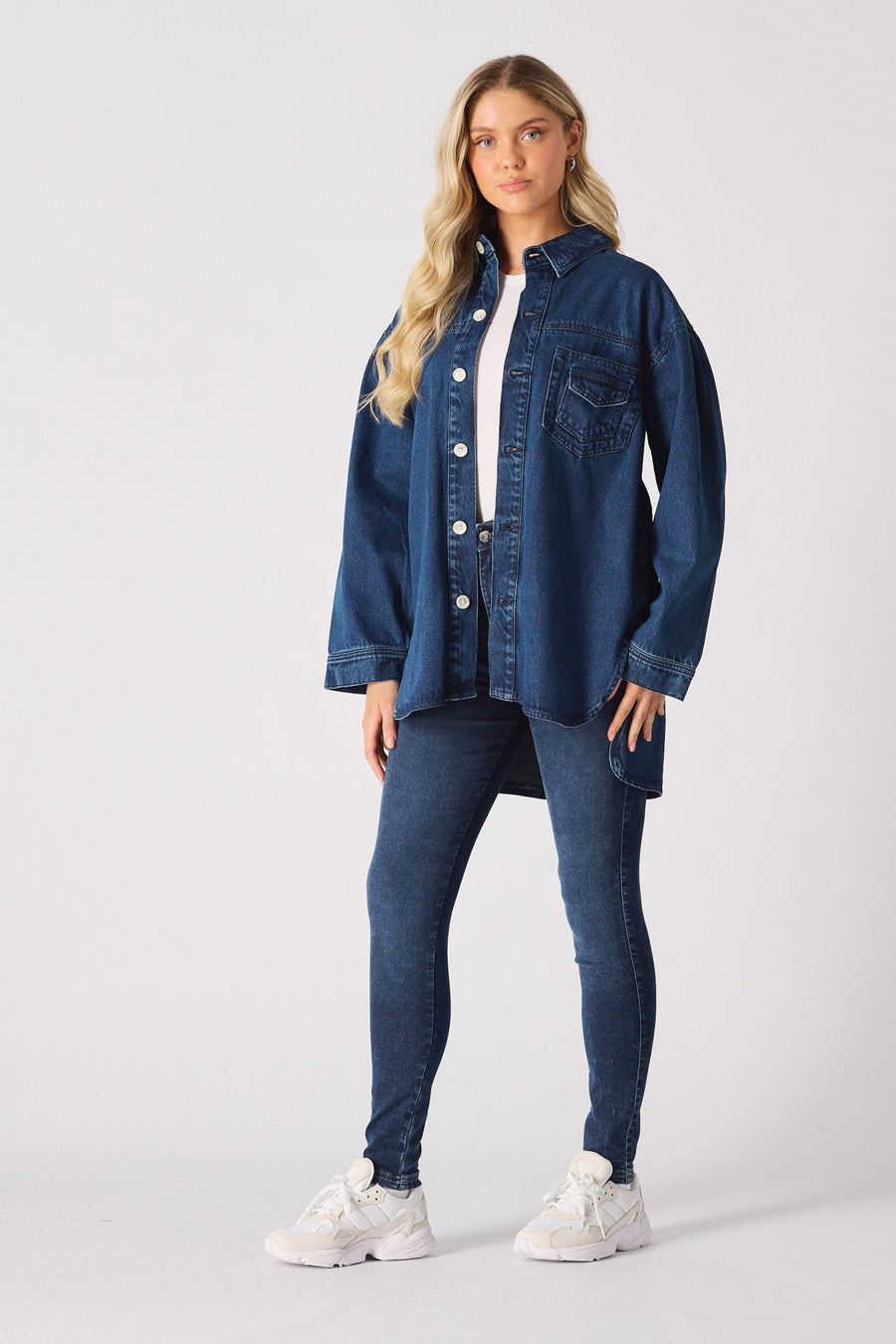 OVERSIZED LONG SLEEVE DENIM SHIRT - DARK BLUE - JMOJO - Women's Oversize Denim Shirts