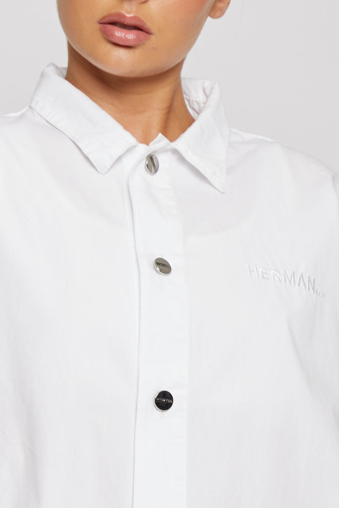 Oversized white shirt front half body view