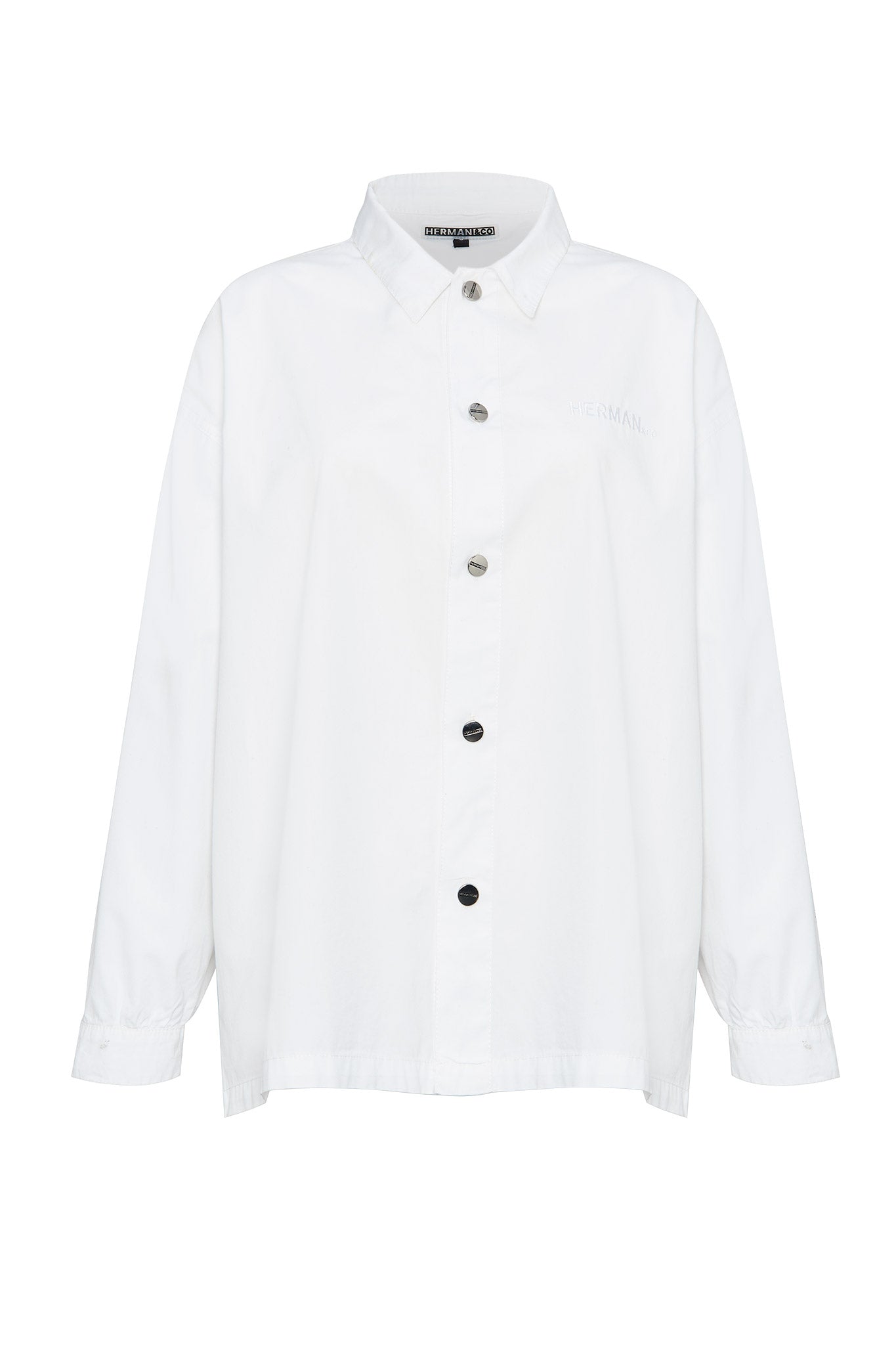 Oversized white shirt full front standing view