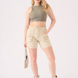 PAPERBAG HIGH WAISTED SHORTS - BEIGE - JMOJO - Women's Cargo Denim Shorts