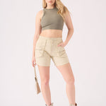 PAPERBAG HIGH WAISTED SHORTS - BEIGE - JMOJO - Women's Cargo Denim Shorts