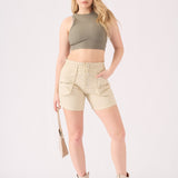 PAPERBAG HIGH WAISTED SHORTS - BEIGE - JMOJO - Women's Cargo Denim Shorts