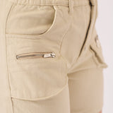 PAPERBAG HIGH WAISTED SHORTS - BEIGE - JMOJO - Women's Cargo Denim Shorts
