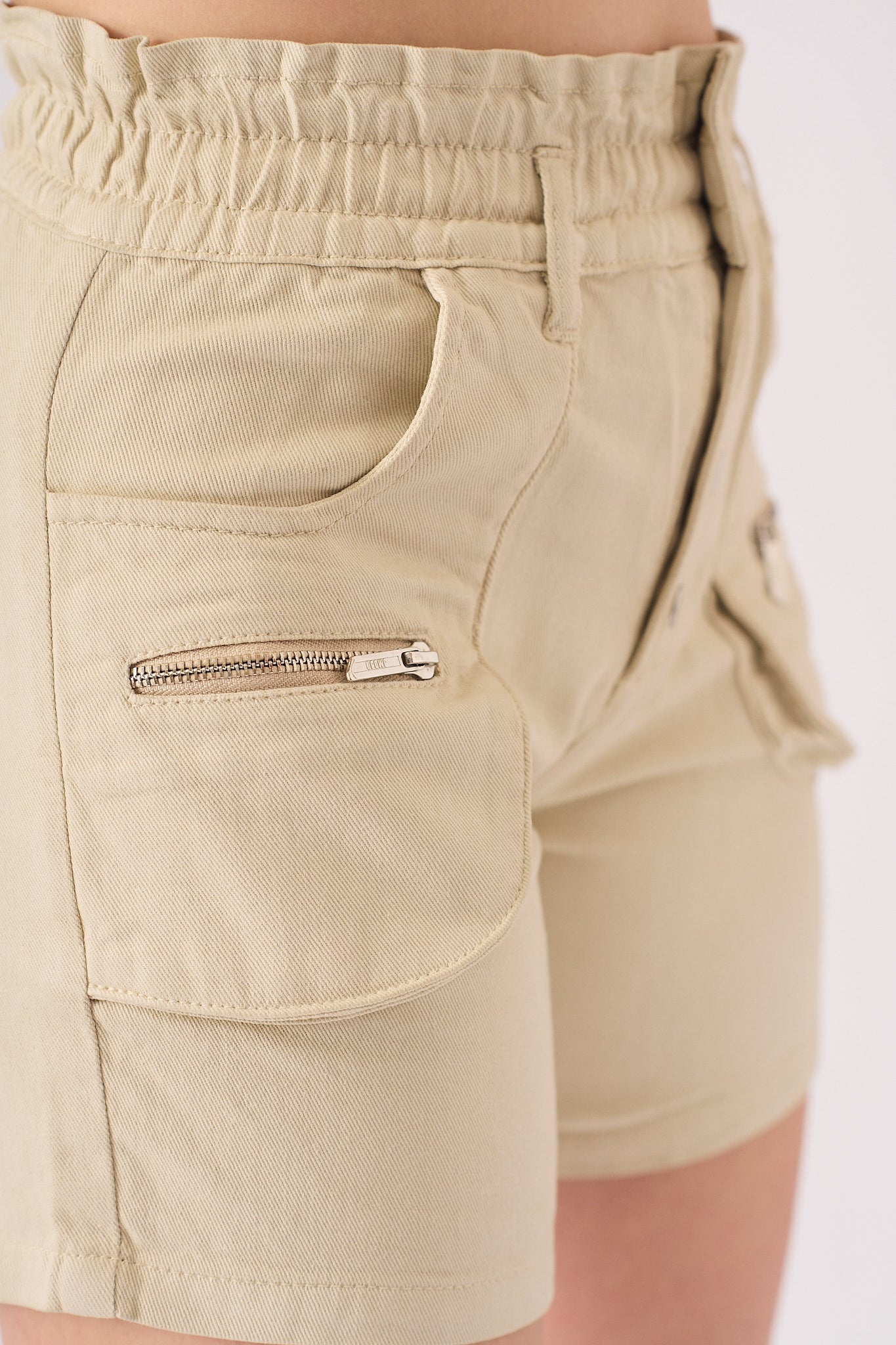 PAPERBAG HIGH WAISTED SHORTS - BEIGE - JMOJO - Women's Cargo Denim Shorts