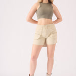 PAPERBAG HIGH WAISTED SHORTS - BEIGE - JMOJO - Women's Cargo Denim Shorts