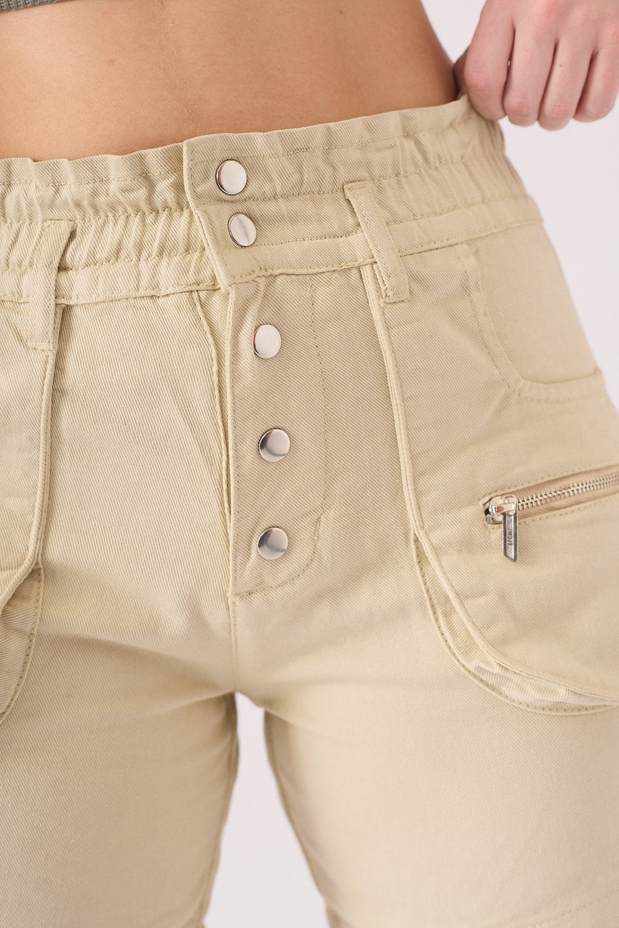 PAPERBAG HIGH WAISTED SHORTS - BEIGE - JMOJO - Women's Cargo Denim Shorts