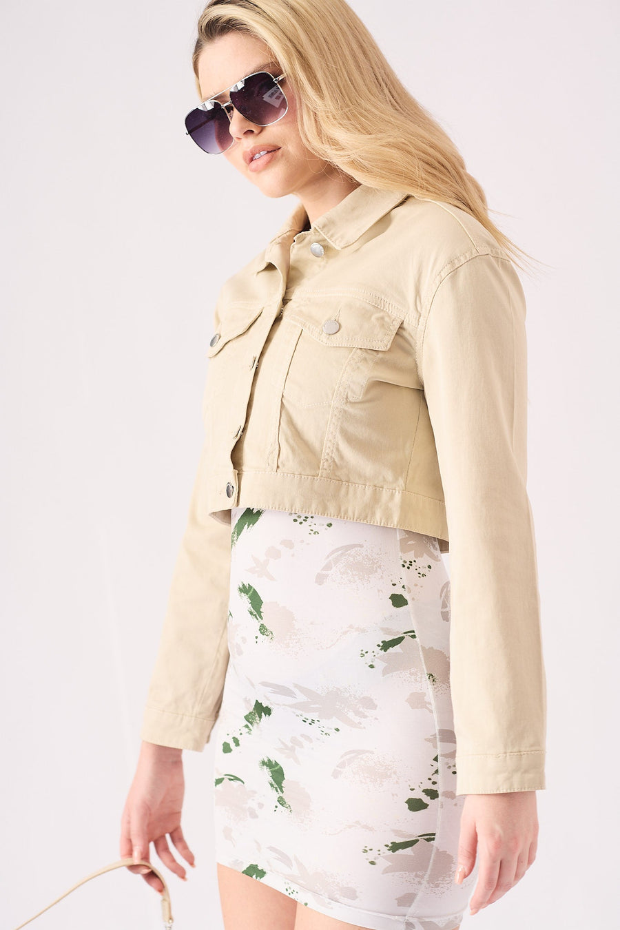 Pebble Cropped Denim Jacket – Stone - JMOJO - Women's Cropped Denim Jackets