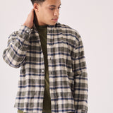 PLAID FLANNEL CHECK SHIRT - OLIVE GREEN, NAVY AND WHITE - JMOJO - Men's Check Shirts