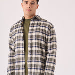 PLAID FLANNEL CHECK SHIRT - OLIVE GREEN, NAVY AND WHITE - JMOJO - Men's Check Shirts