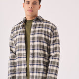 PLAID FLANNEL CHECK SHIRT - OLIVE GREEN, NAVY AND WHITE - JMOJO - Men's Check Shirts
