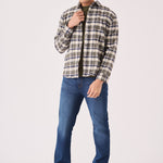 PLAID FLANNEL CHECK SHIRT - OLIVE GREEN, NAVY AND WHITE - JMOJO - Men's Check Shirts