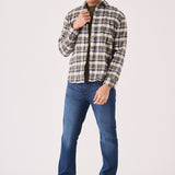 PLAID FLANNEL CHECK SHIRT - OLIVE GREEN, NAVY AND WHITE - JMOJO - Men's Check Shirts