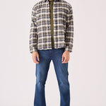 PLAID FLANNEL CHECK SHIRT - OLIVE GREEN, NAVY AND WHITE - JMOJO - Men's Check Shirts