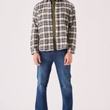 PLAID FLANNEL CHECK SHIRT - OLIVE GREEN, NAVY AND WHITE - JMOJO - Men's Check Shirts