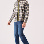 PLAID FLANNEL CHECK SHIRT - OLIVE GREEN, NAVY AND WHITE - JMOJO - Men's Check Shirts