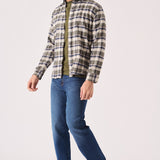 PLAID FLANNEL CHECK SHIRT - OLIVE GREEN, NAVY AND WHITE - JMOJO - Men's Check Shirts