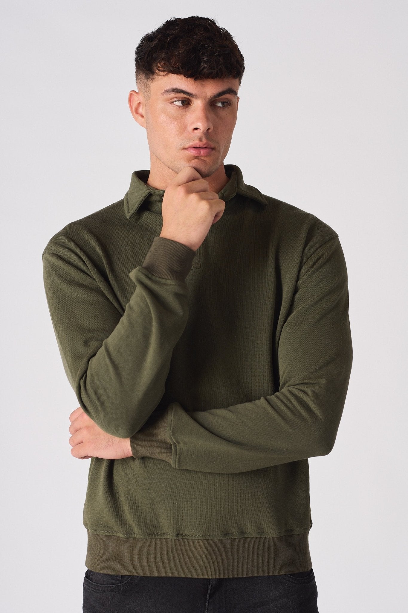 POLO SWEATSHIRT - KHAKI - JMOJO - Men's Sweatshirts