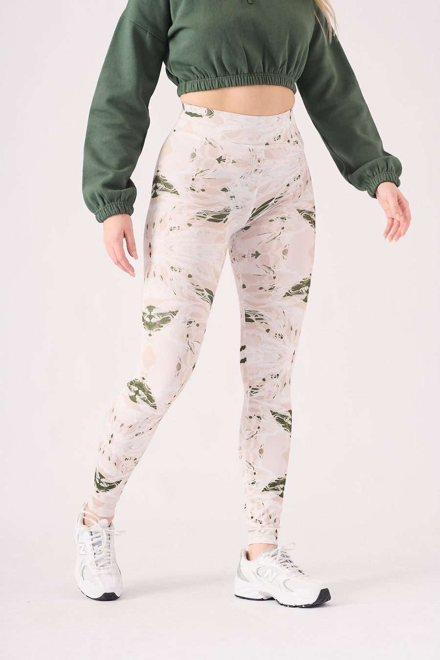 PRINTED DIPPED WAISTBAND LEGGINGS - GREEN STONE - JMOJO - Women's Athleisure Printed Legging
