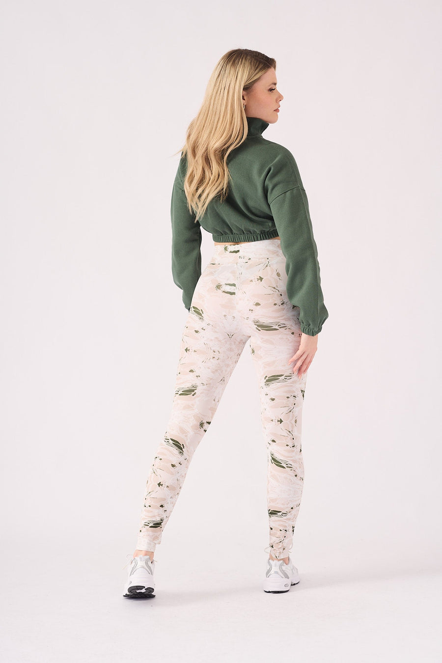 PRINTED DIPPED WAISTBAND LEGGINGS - GREEN STONE - JMOJO - Women's Athleisure Printed Legging