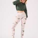 PRINTED DIPPED WAISTBAND LEGGINGS - GREEN STONE - JMOJO - Women's Athleisure Printed Legging