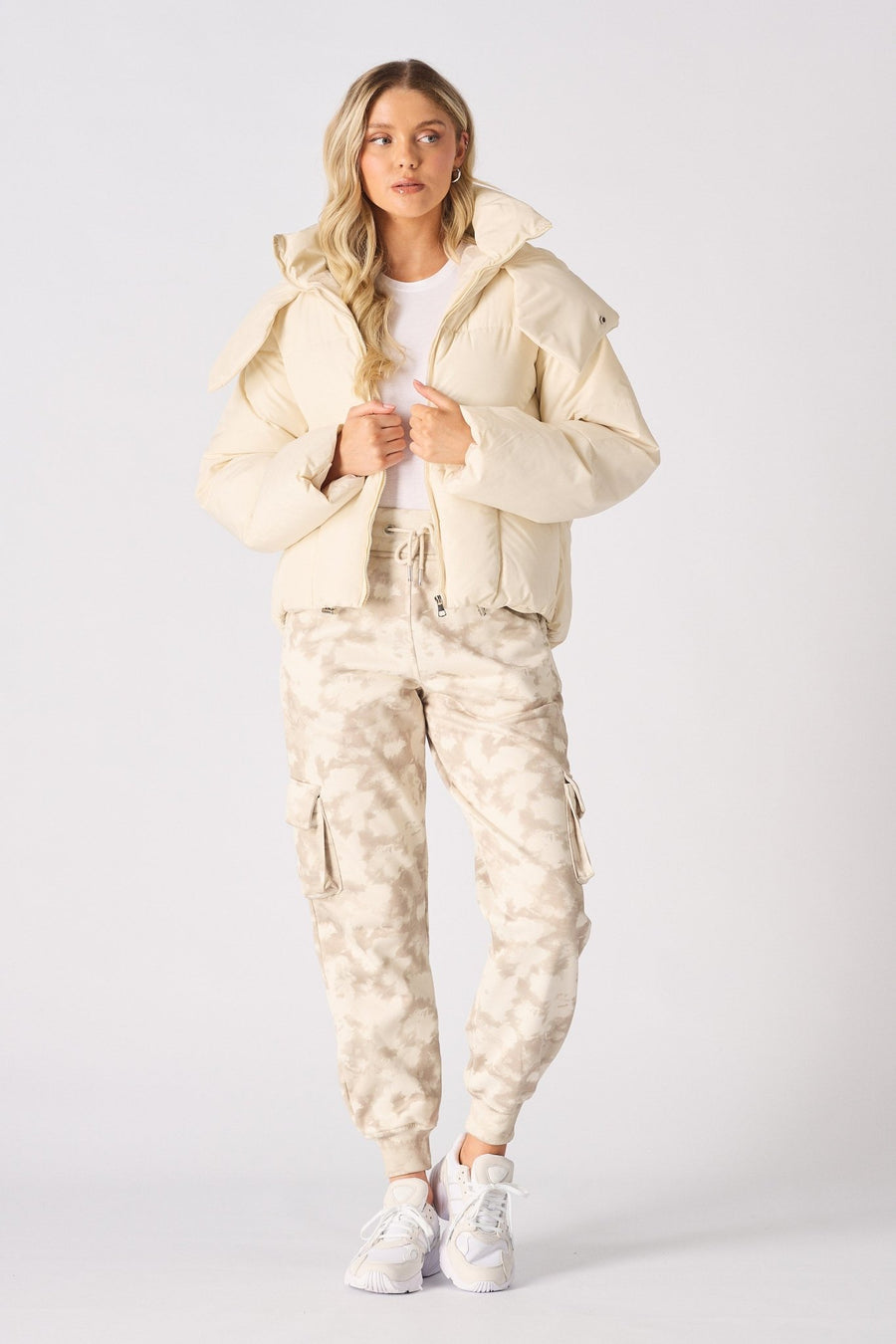 Puffer Hooded Jacket - Beige - JMOJO - Women's puffer