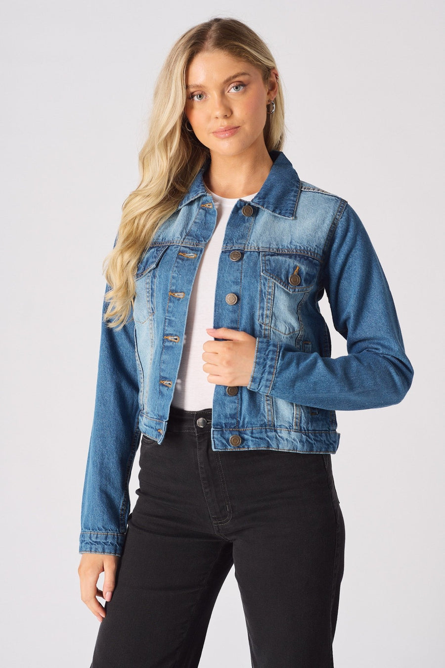 Quarry Denim Trucker Jacket – Mid - Blue - JMOJO - Women's Denim Jackets