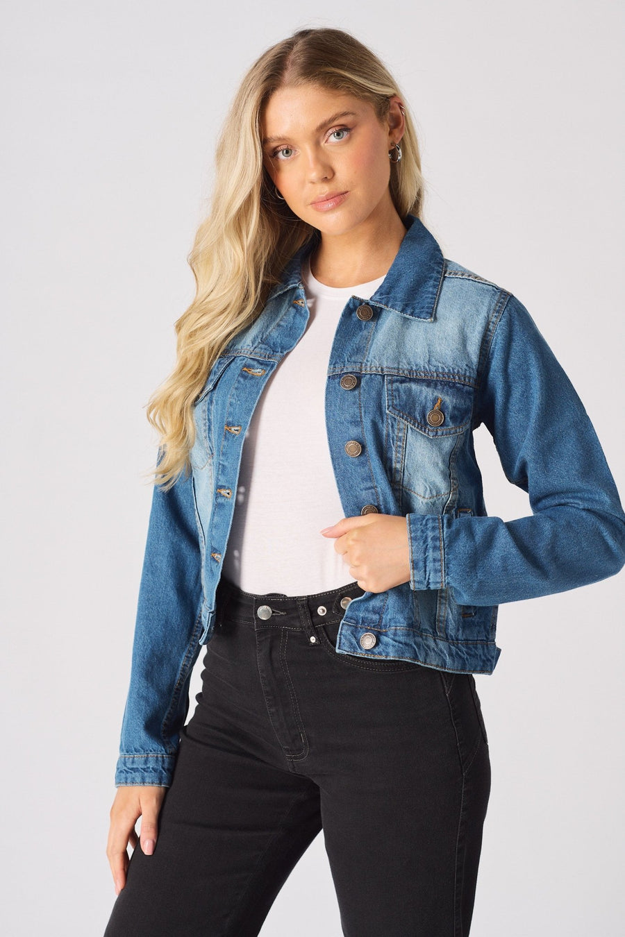 Quarry Denim Trucker Jacket – Mid - Blue - JMOJO - Women's Denim Jackets