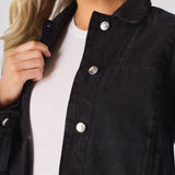 REMOVABLE POCKETS DENIM JACKET - BLACK WASH - JMOJO - Women's Cargo Denim Jacket Removable Packets