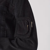 REMOVABLE POCKETS DENIM JACKET - BLACK WASH - JMOJO - Women's Cargo Denim Jacket Removable Packets