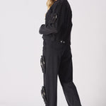 REMOVABLE POCKETS DENIM JACKET - BLACK WASH - JMOJO - Women's Cargo Denim Jacket Removable Packets