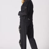 REMOVABLE POCKETS DENIM JACKET - BLACK WASH - JMOJO - Women's Cargo Denim Jacket Removable Packets