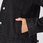 REMOVABLE POCKETS DENIM JACKET - BLACK WASH - JMOJO - Women's Cargo Denim Jacket Removable Packets