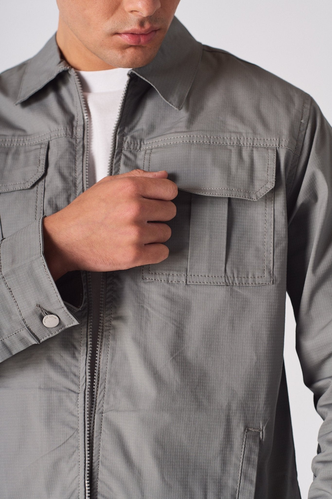 RIPSTOP CARGO JACKET - GREY - JMOJO - Men's Cargo Jackets