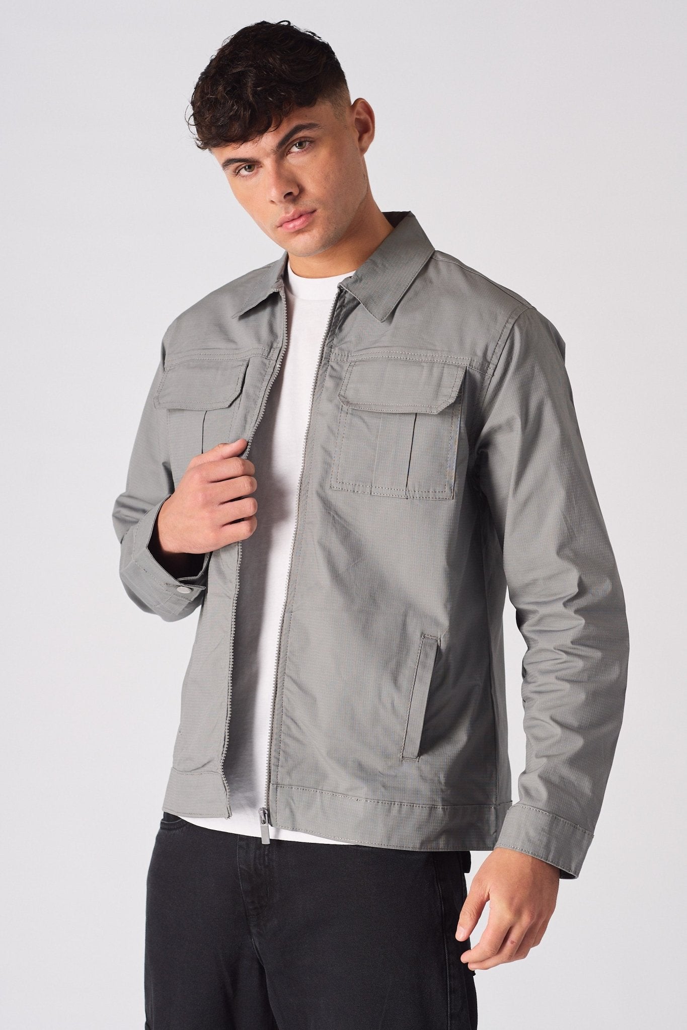 RIPSTOP CARGO JACKET - GREY - JMOJO - Men's Cargo Jackets