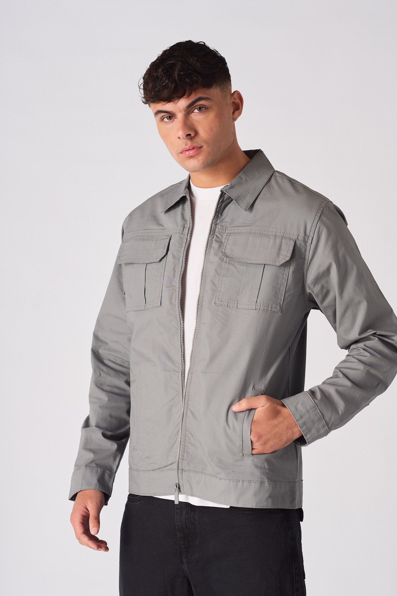 RIPSTOP CARGO JACKET - GREY - JMOJO - Men's Cargo Jackets