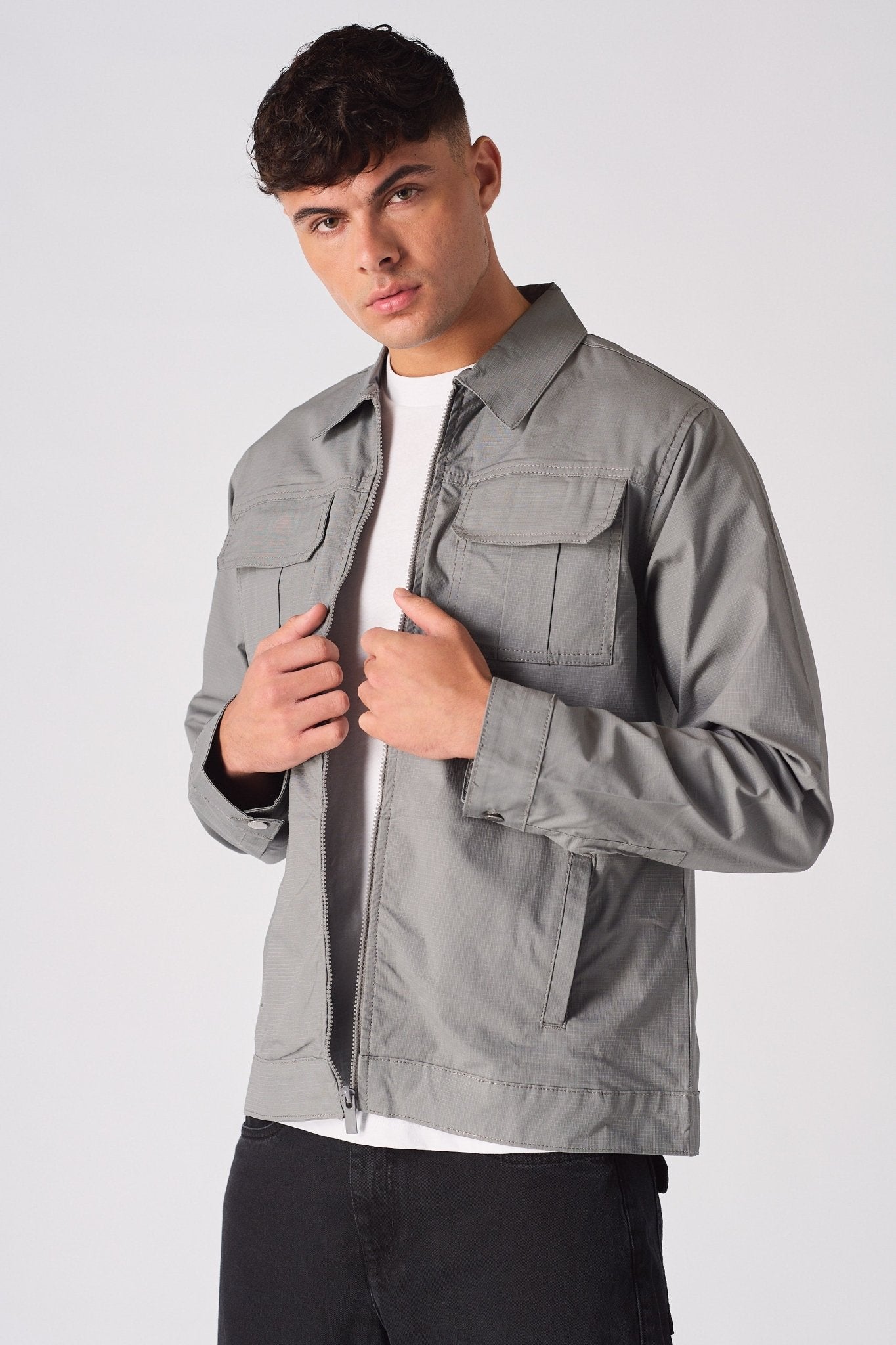 RIPSTOP CARGO JACKET - GREY - JMOJO - Men's Cargo Jackets