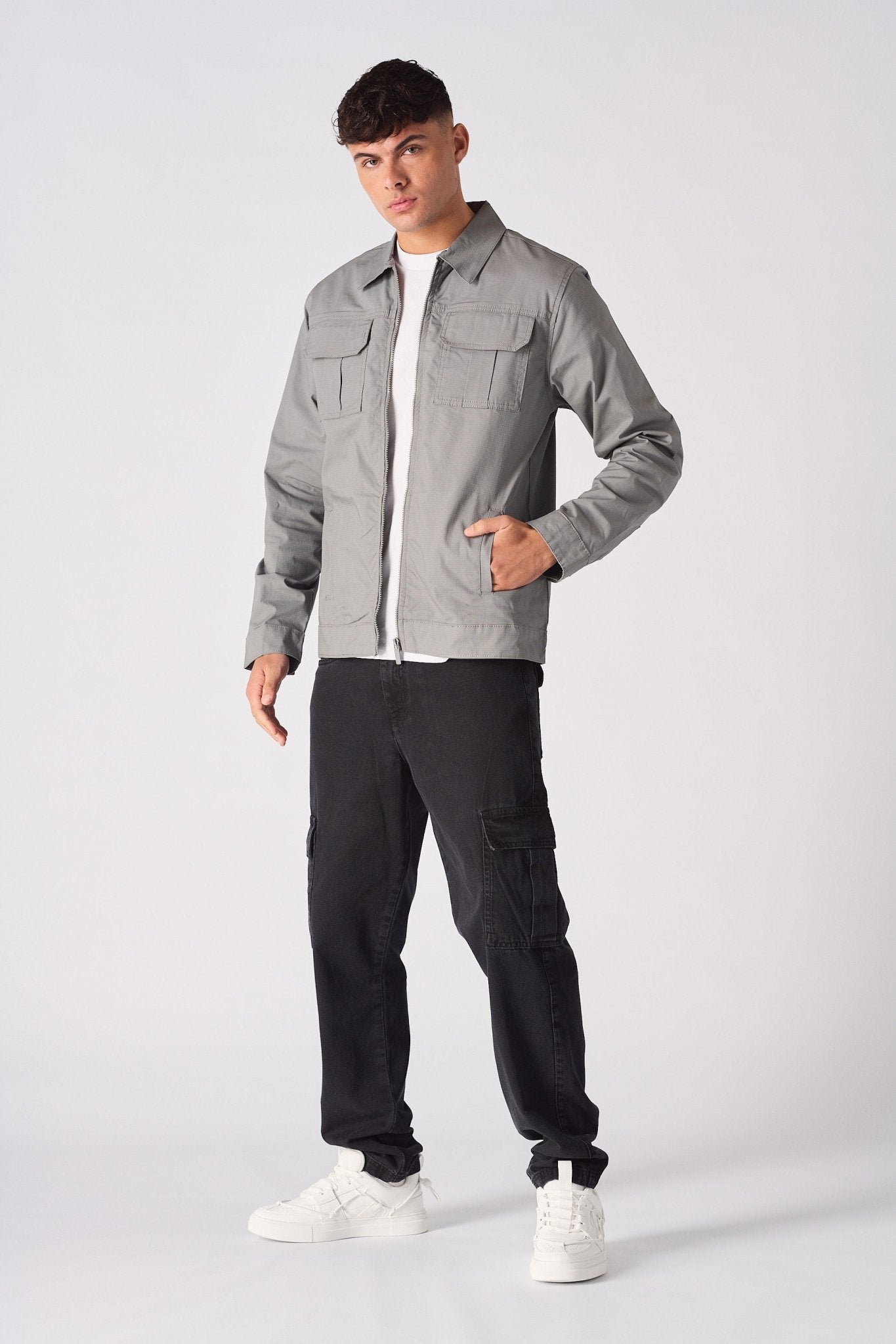 RIPSTOP CARGO JACKET - GREY - JMOJO - Men's Cargo Jackets