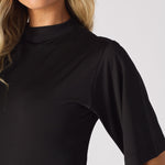 RUCHED DETAIL SHORT SLEEVE MINI DRESS - BLACK - JMOJO - Women's Dresses