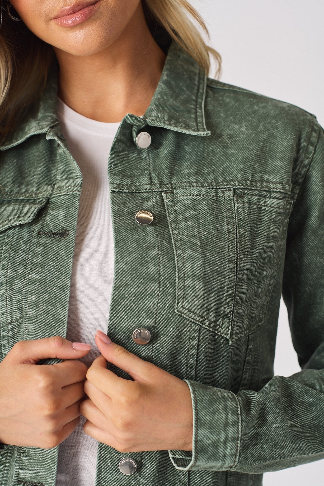 Sage Denim Trucker Jacket – Pearl Green - JMOJO - Women's Denim Jackets