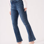 SCULPT DOUBLE WAISTBAND FLARE JEANS - MID BLUE - JMOJO - Women's Flare Jeans