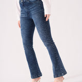 SCULPT DOUBLE WAISTBAND FLARE JEANS - MID BLUE - JMOJO - Women's Flare Jeans