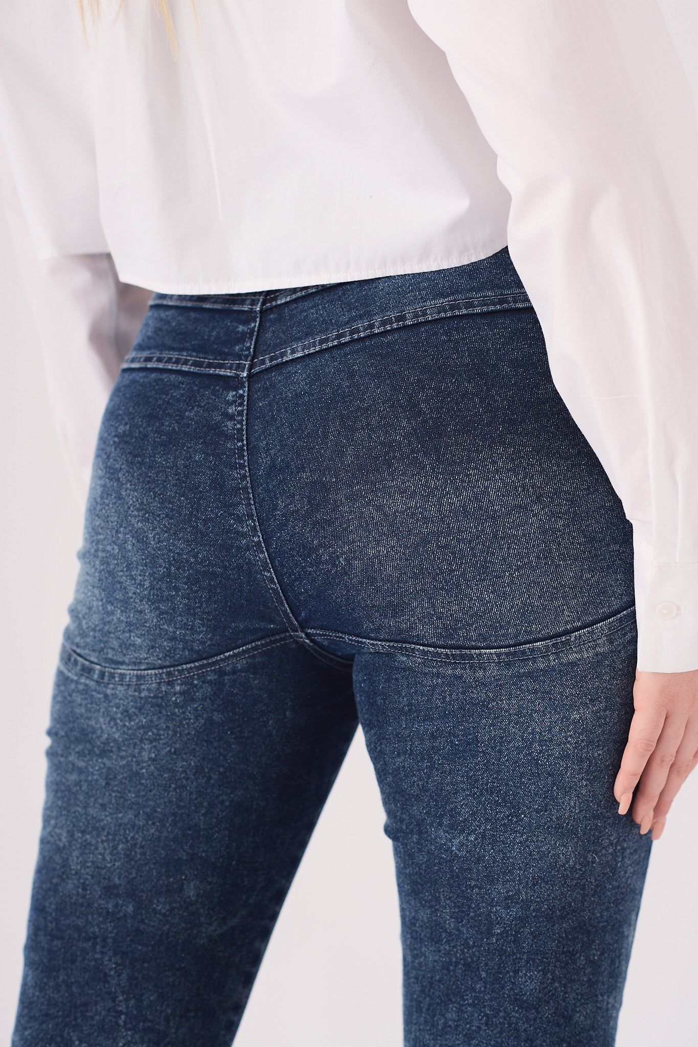 SCULPT DOUBLE WAISTBAND FLARE JEANS - MID BLUE - JMOJO - Women's Flare Jeans