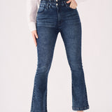 SCULPT DOUBLE WAISTBAND FLARE JEANS - MID BLUE - JMOJO - Women's Flare Jeans