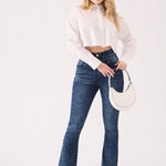 SCULPT DOUBLE WAISTBAND FLARE JEANS - MID BLUE - JMOJO - Women's Flare Jeans