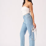 SCULPT SPLIT HEM JEANS - LIGHT BLUE WASH - JMOJO - Women's Straight Leg Jeans