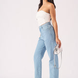 SCULPT SPLIT HEM JEANS - LIGHT BLUE WASH - JMOJO - Women's Straight Leg Jeans