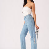 SCULPT SPLIT HEM JEANS - LIGHT BLUE WASH - JMOJO - Women's Straight Leg Jeans