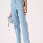 SCULPT SPLIT HEM JEANS - LIGHT BLUE WASH - JMOJO - Women's Straight Leg Jeans