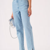 SCULPT SPLIT HEM JEANS - LIGHT BLUE WASH - JMOJO - Women's Straight Leg Jeans